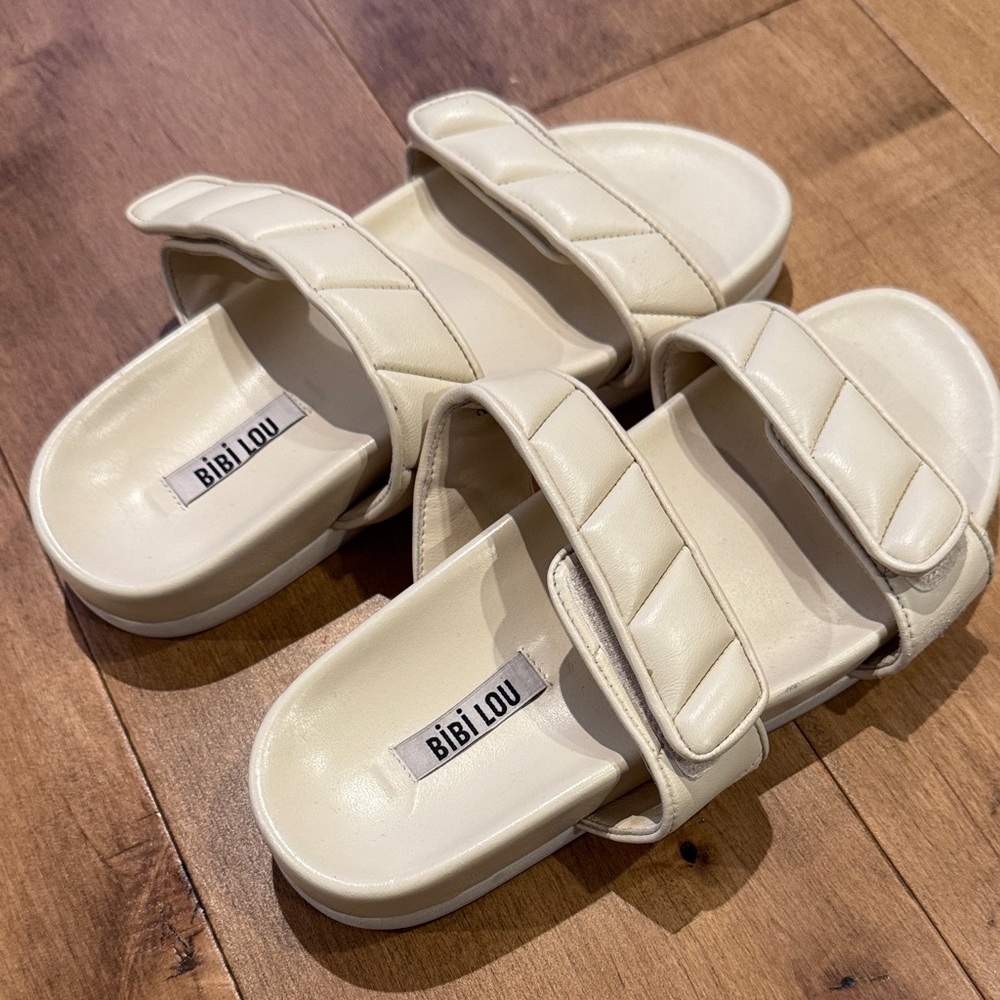 BiBi Lou Cream Quilted Sandals